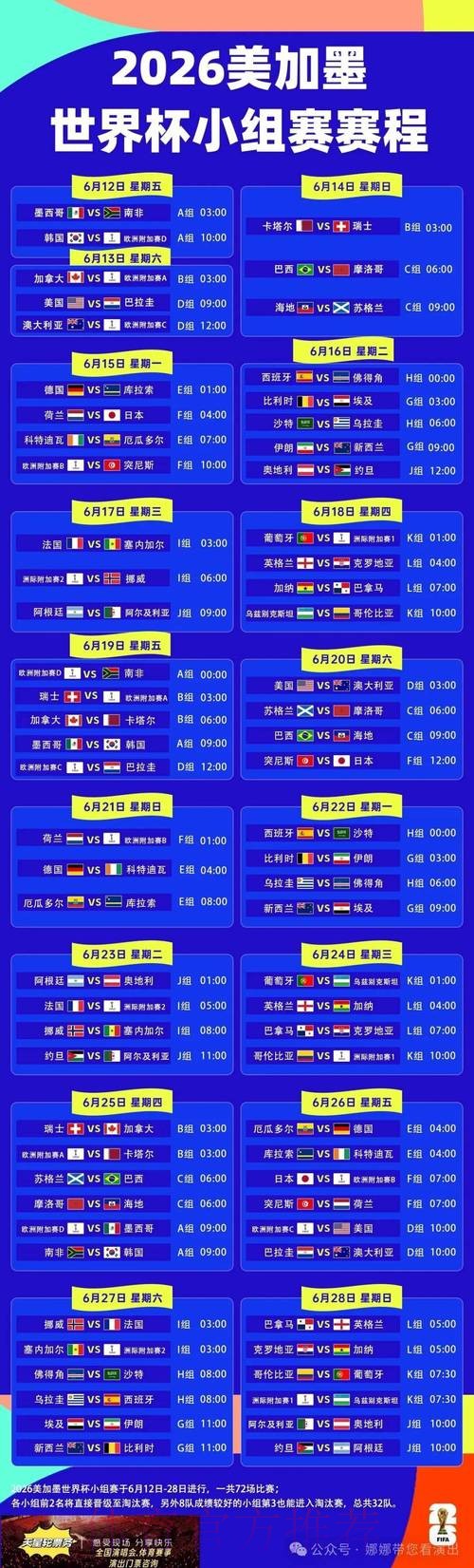 2026世界杯小组赛赛程中国时间比赛时间表实时查看 2026世界杯小组赛赛程中国时间比赛时间表实时查看